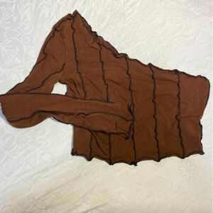 90’s Grunge Alt Asymmetrical Sleeve Crop Top Exposed Seam Ribbed Patchwork Shirt